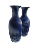 Pair Large Chinese Blue & White Dragons Fishes Porcelain Vases