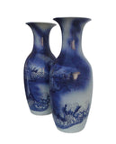 Pair Large Chinese Blue & White Dragons Fishes Porcelain Vases