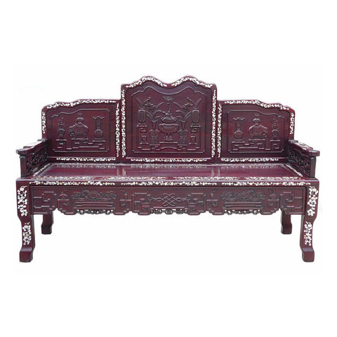 Chinese mother of pearl rosewood bench chair