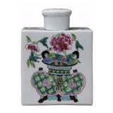 Colorful Painting Flower In Vase Rectangular Porcelain Tea Jar