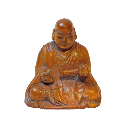 Wood Carved Lo Han Monk Statue In Deep Meditation Praying Position n24 ...