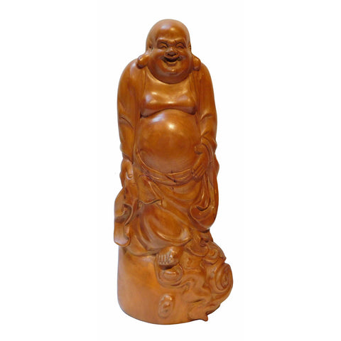 Chinese Hand Carved Standing Happy Buddha Budai Luohan Statue On Cloud ...