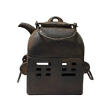 Rectangular Shape Rustic Iron Teapot WIth Charcoal Stove On Bottom