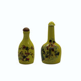 Two Yellow Color Porcelain Snuff Bottle With Figures, Crane And Floras Arts n375S