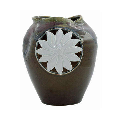 Modern Handmade Artistic Abstract Brown Red Gloss Grace Vase With Sun Flower Graphic