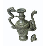 Silverware 3D Dragon and Foo Dog Object Ancient Ceremony Teapot Wine Pot n393S