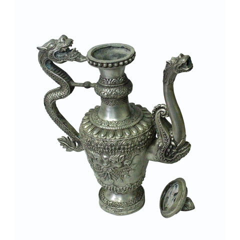 Silverware 3D Dragon and Foo Dog Object Ancient Ceremony Teapot Wine Pot n393S Silverware 3D Dragon and Foo Dog Object Ancient Ceremony Teapot Wine Pot n393S