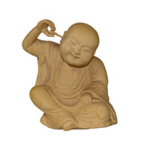 Artist Crafter Solid Light Wood Color Meditate Arhat Monk Statue Digging Ear n400S