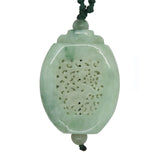 White Green Oval Jade Necklace Pendant With Dragon Chasing Money Lucky Ball n420S