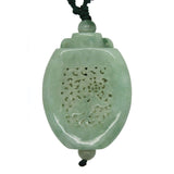 White Green Oval Jade Necklace Pendant With Dragon Chasing Money Lucky Ball n420S