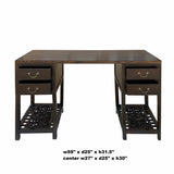 Chinese Dark Brown Panel Carving Wood Editor Office Writing Desk Table cs6960S