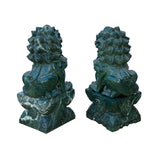 Pair Chinese Green Stone Fengshui Fortune Foo Dog Lion Display Figures ws1642S
