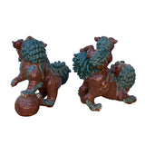 Handmade Vintage Ceramic Pair of Brown Glazed Oriental Feng Shui Guardians for Indoor and Outdoor Decor cs7008S