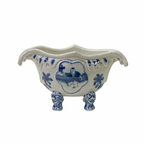 oriental indoor plant pots Handmade Chinese Blue and White Porcelain Vase Planter – Oriental Scen – Golden Lotus Antiques