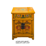 Chinese Distressed Mango Yellow Fishes Graphic End Table Nightstand cs7186S
