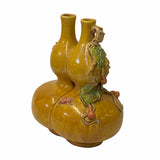 Handmade Chinese Ceramic Distressed Yellow Double Gourd Vase ws1767S