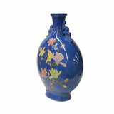Chinese Last Night Blue Porcelain Flower Bird Round Flat Flask Vase ws1717S