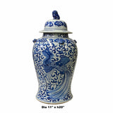 Chinese Blue White Porcelain Flower Phoenix Graphic Temple Jar ws1659S