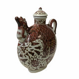 Chinese Off White Brick Blood Red Birds Shape Theme Vase Jar ws1666S