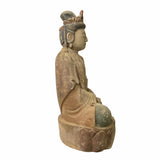 Chinese Rustic Wood Sitting Guan Yin Kwan Yin Bodhisattva Statue ws1538S