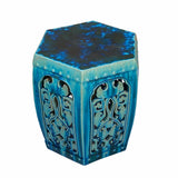 Ceramic Clay Green Turquoise Glaze Hexagon Motif Garden Stool Table cs7023S
