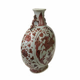Chinese Off White Brick Blood Red Horses Graphic Theme Flask Vase ws1650S