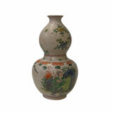 Chinese Oriental People Scenery Gray Color Gourd Shape Ceramic Vase ws1774S