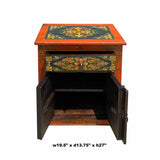 Tibetan Oriental Black Orange Floral End Table Nightstand cs6941S