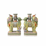 Pair Vintage Yellow Foo Dog Shape Candle Holder Vase Displays ws1766S