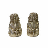 Pair Chinese Oriental Silver Color Metal Fengshui Foo Dog Figures ws1594S