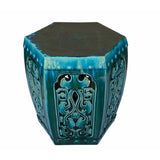Ceramic Clay Green Turquoise Glaze Hexagon Motif Garden Stool Table cs7018S