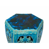 Ceramic Clay Green Turquoise Glaze Hexagon Motif Garden Stool Table cs7023S