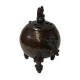Oriental Brown Finish Metal Incense Burner with Foo Dogs Accent Lid ws1702S