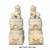 Chinese Pair White Marble Stone Fengshui Foo Dogs Statues cs6970S