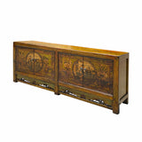 Distressed Olive Green Yellow Scenery Sideboard Table TV Console Cabinet cs6964S
