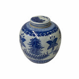 Oriental Hand-paint Leaves Graphic Blue White Porcelain Ginger Jar ws1707S