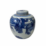 Hand-paint Scholars Graphic Blue White Porcelain Ginger Jar ws1746S