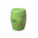 Handmade Apple Green Porcelain Birds Flower Round Stool Ottoman cs6917S