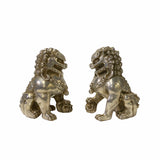 Pair Chinese Oriental Silver Color Metal Fengshui Foo Dog Figures ws1594S