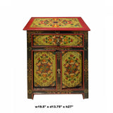 Lime Green Orange Black Tibetan Style Floral End Table Nightstand cs6935S