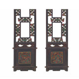 Pair Chinese Vintage Restored Wood Brown Flower Carving Wall Hanging Art cs6968S