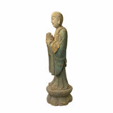Chinese Rustic Wood Standing Praying Lohon Monk Statue ws1541S