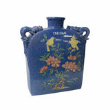 Chinese Last Night Blue Porcelain Flower Bird Rectangular Flat Flask Vase ws1634S
