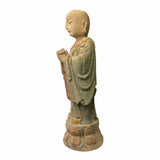 Chinese Rustic Wood Standing Praying Lohon Monk Statue ws1540S
