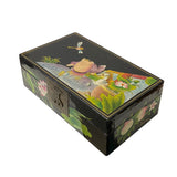 Rectangular Black Lacquer Box w Chinese Mythical Pig Deity Play Graphic ws1552S