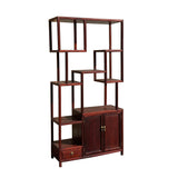 Tall Chinese Light Brown Stain Treasure Display Curio Cabinet Room Divider cs7285S