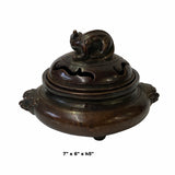 Oriental Brown Finish Metal Incense Burner with Pixiu Accent Lid ws1582S