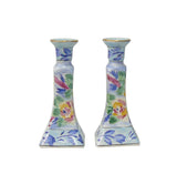 Pair Of Chinese Porcelain Color Mix Graphic Candle Holders