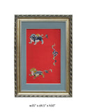 Antiques Chinese Foo Dog Playing Fireball Embroidery Painting Wall Decor s1656S