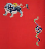 Antiques Chinese Foo Dog Playing Fireball Embroidery Painting Wall Decor s1656S